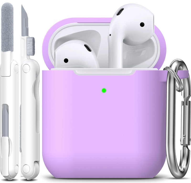 R-fun Compatible with AirPods Case Cover, Soft Silicone Protective Cover with Keychain for Women Men Compatible with Apple AirPods 2nd 1st Generation Charging Case, Front LED Visible,Lavender - Image 1
